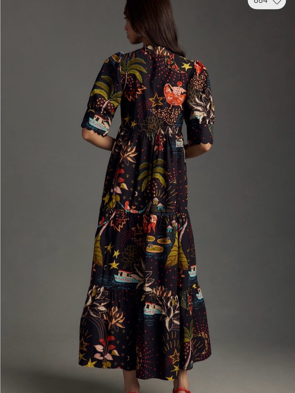 EUC FARM RIO ANTHROPOLOGIE PUFF SLEEVE BUTTONDOWN BLACK TROPICAL MAXI DRESS. M - Picture 14 of 17